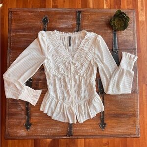 Anthropologie Cream Smocked Blouse